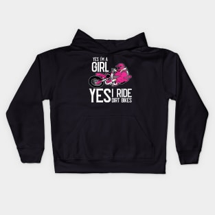 Yes I am A Girl Yes i Ride a Dirt Bike Rider Pink Motocross Kids Hoodie